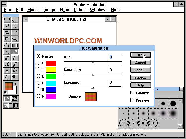 Adobe Photoshop 2.5 for Windows Hue/Saturation Dialog (1992)
